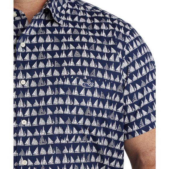 Vineyard Vines Mens Button Down Short Sleeve Boat Parade Nautical Navy - Blue NW - Picture 6 of 6